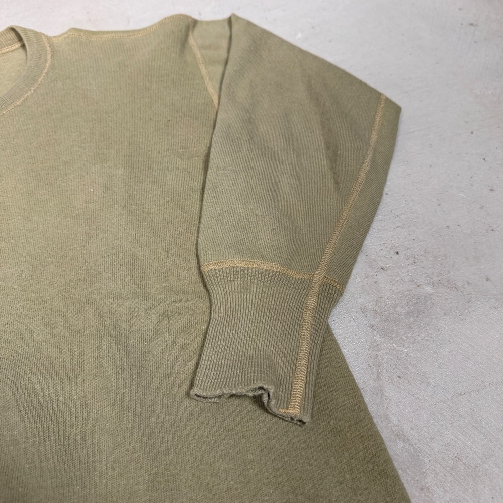 Vintage 1940s Military Long Sleeve Undershirt Olive Drab wool Crew Neck WWII - Picture 7 of 7